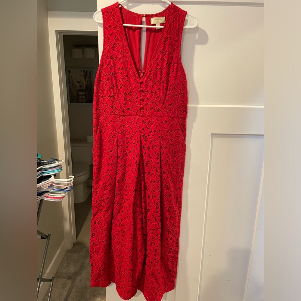 Anthropologie red lace jumpsuit, size 12